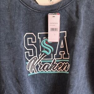 NHL SEA Kraken Graphic Pullover Hoodie - Navy with Teal & White Logo